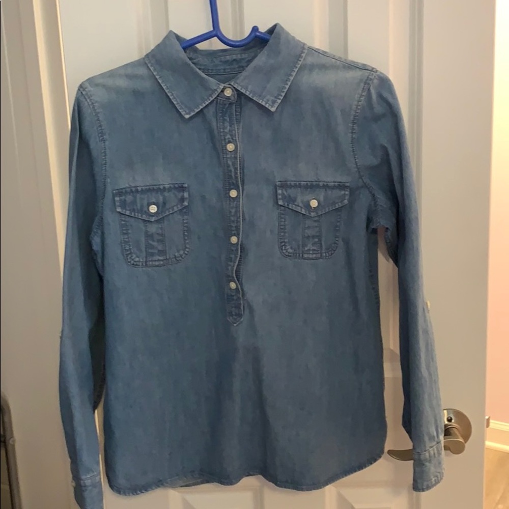 Talbots Denim Half Button-up Longsleeve Top